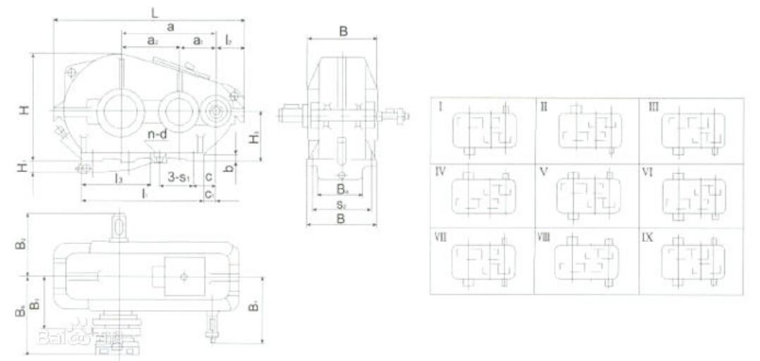 ZQA圓柱齒輪減速機(jī)外形、安裝尺寸圖