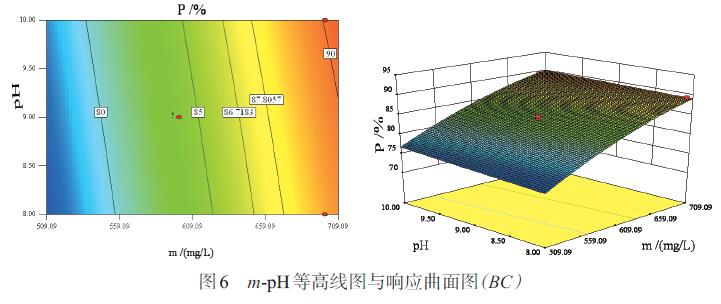圖6 m-pH等高線圖與響應(yīng)曲面圖（BC）
